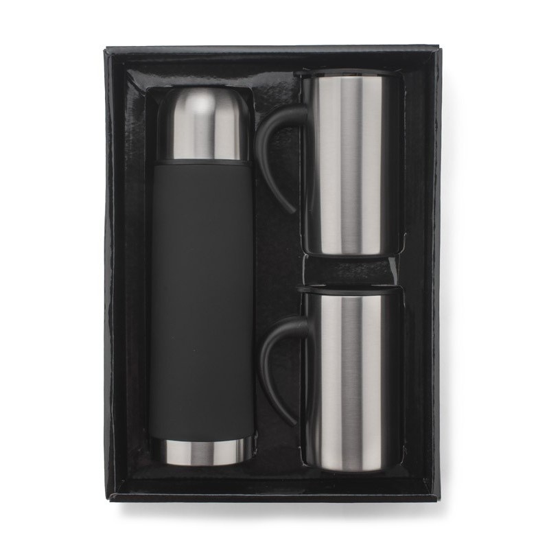 Geschenkset ACON (Thermosflasche 500ml und 2 Thermobecher 260ml) - Schwarz