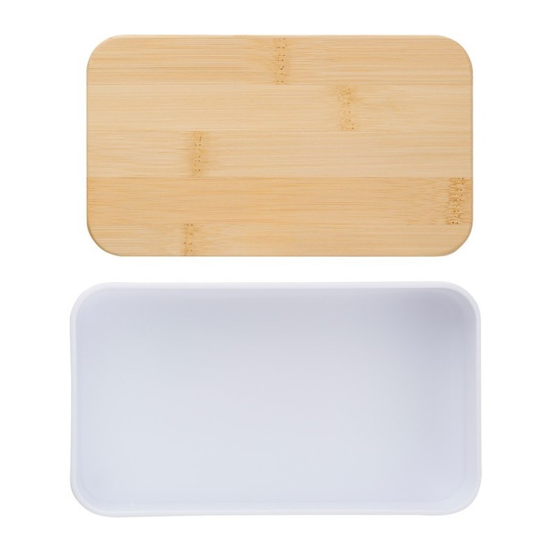 Frühstücksdosen 2 Stück, 2x400 ml, Deckel aus Bambus, Besteck - Weiß