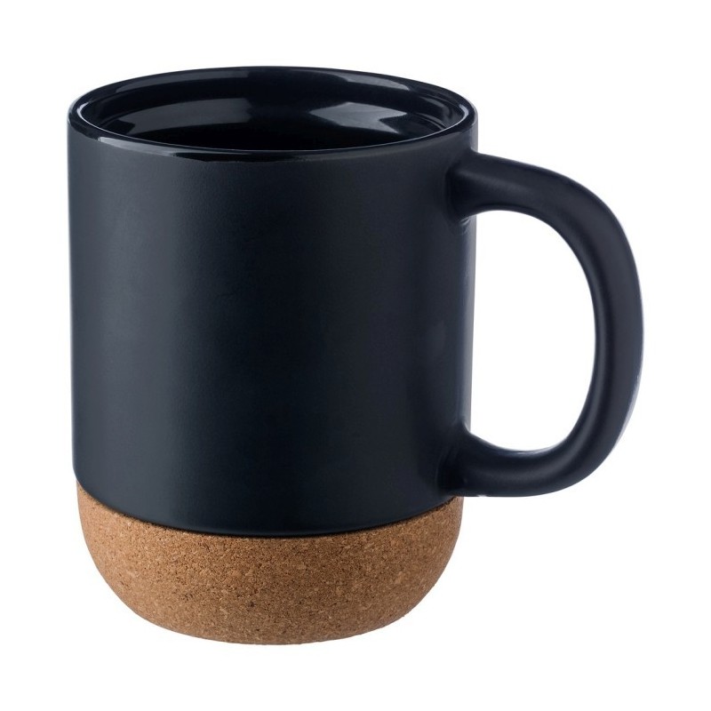 Keramikbecher 420 ml, Kork-Detail - Schwarz
