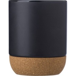 Keramikbecher 420 ml, Kork-Detail - Schwarz