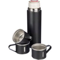 Thermosflasche 420 ml, drei Becher 150 ml - Schwarz