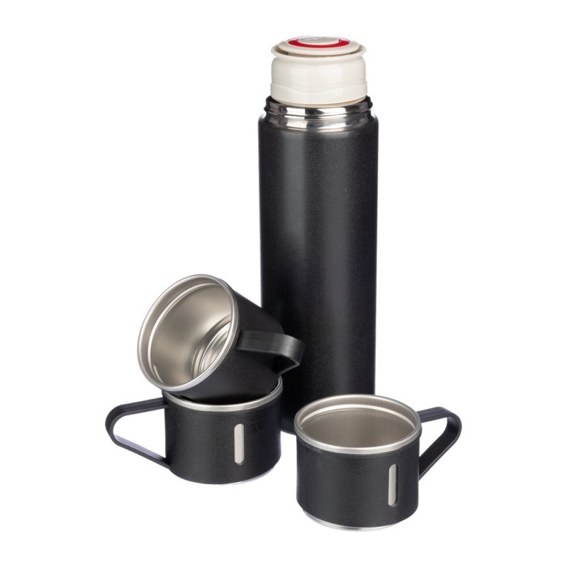 Thermosflasche 420 ml, drei Becher 150 ml - Schwarz