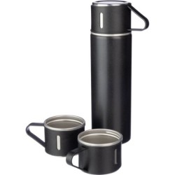 Thermosflasche 420 ml, drei Becher 150 ml - Schwarz