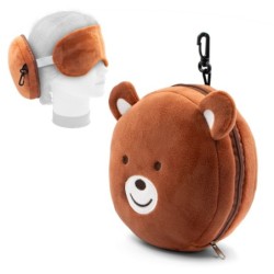 Teddybär aus Plüsch, Reisekissen, Augenmaske | Ren - Braun
