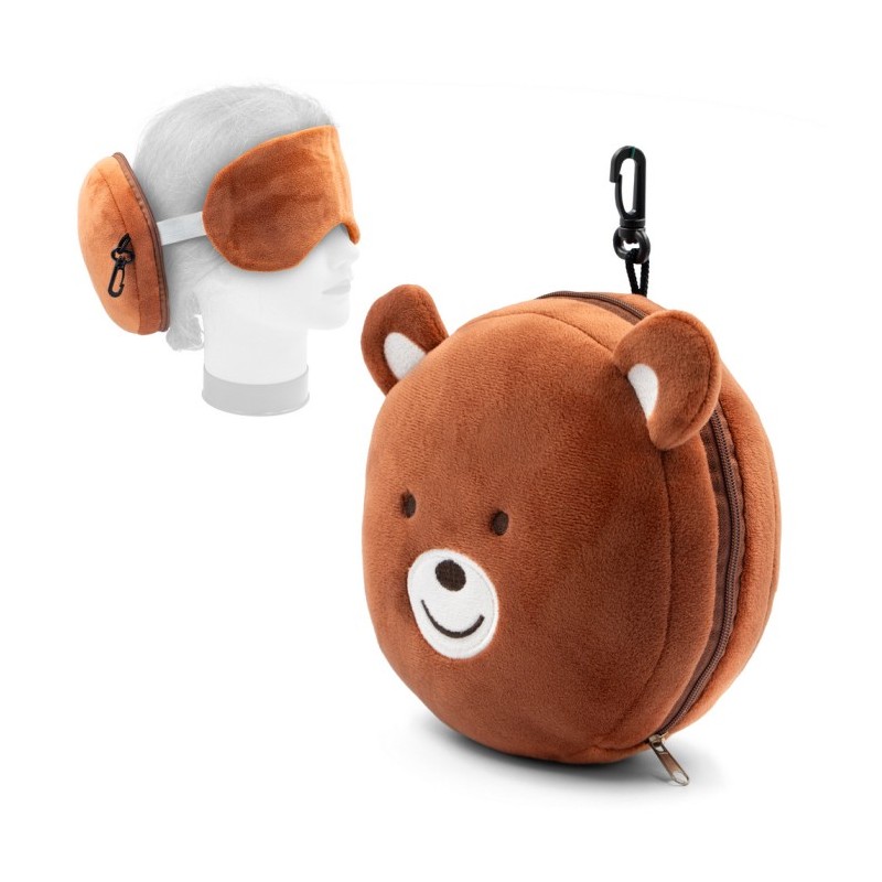 Teddybär aus Plüsch, Reisekissen, Augenmaske | Ren - Braun