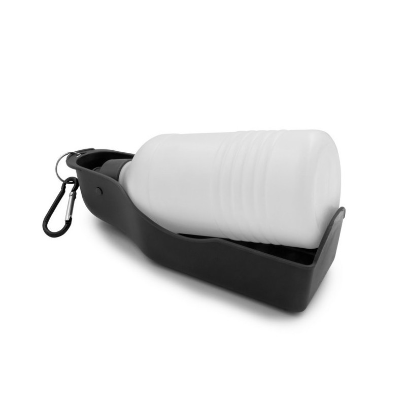 Reiseflasche 250 ml für Hund, Wassernapf mit Karabiner | Maud - Schwarz