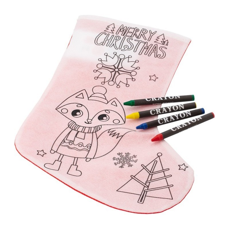Weihnachtsstrumpf zum Ausmalen, Buntstifte - Rot