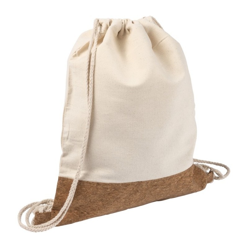 Beutel aus Baumwolle mit Kordel, Korkdetails - Beige