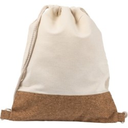 Beutel aus Baumwolle mit Kordel, Korkdetails - Beige