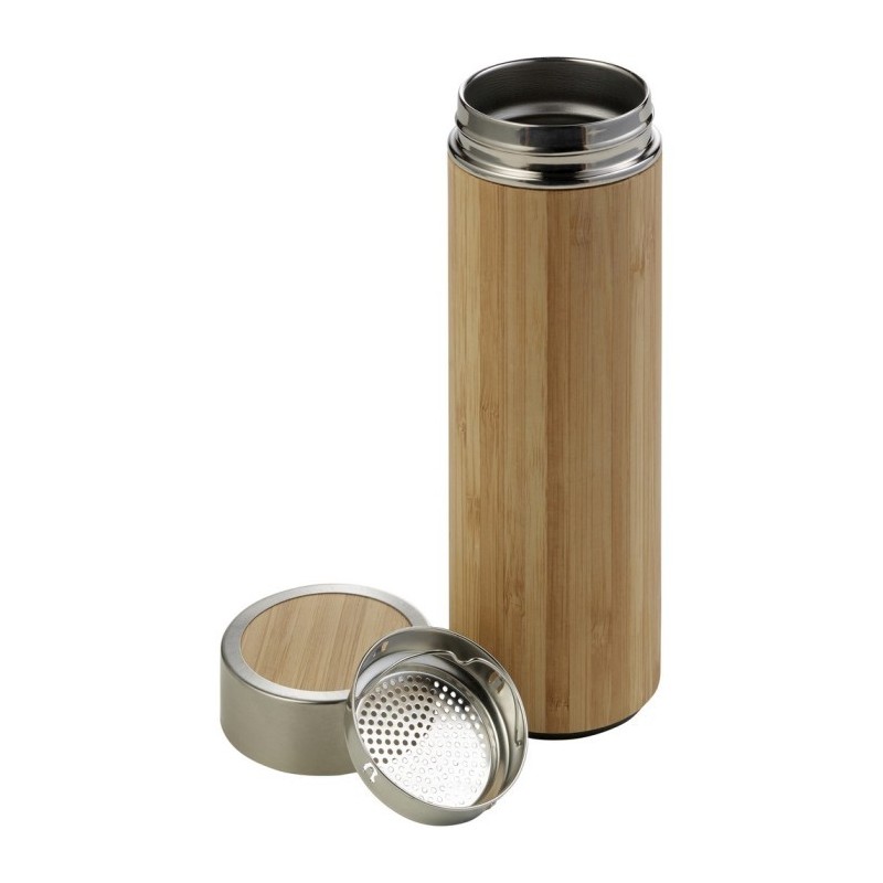 Bambus-Thermosflasche 420 ml mit Siebstopfen - Hellbraun