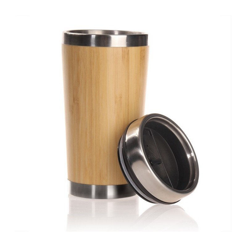 Reisebecher 450 ml mit Bambusteilen - Braun