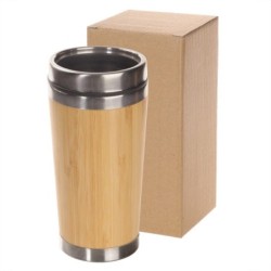 Reisebecher 450 ml mit Bambusteilen - Braun
