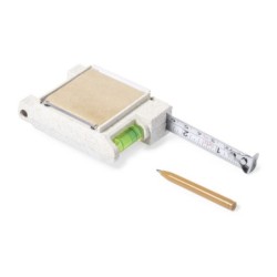 Maßband aus Weizenstroh 1 m, Wasserwaage, Notizblock, Kugelschreiber - Beige