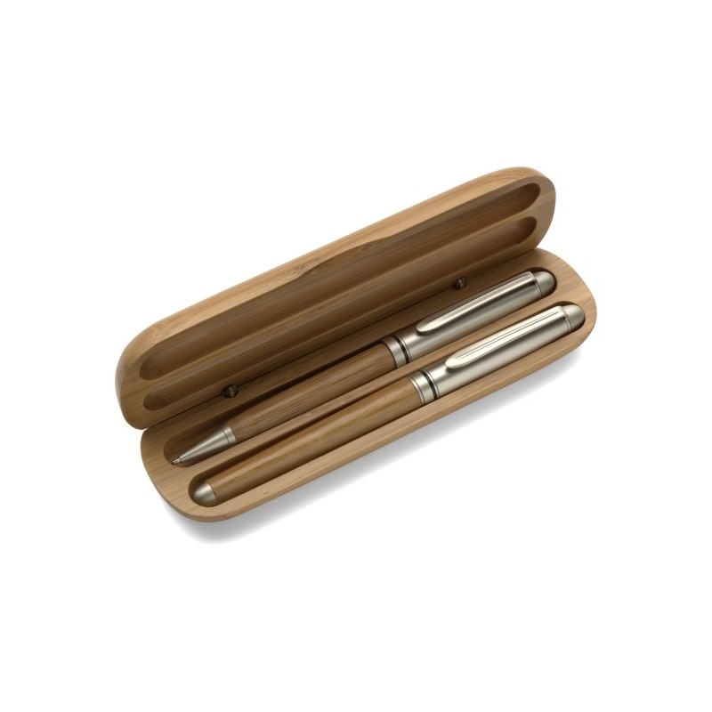 Schreibset im Box, Kugelschreiber und Rollerball - Braun