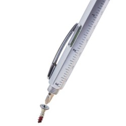 Multifunktionskugelschreiber, Drehfunktion, Touchstift, Lineal, Wasserwaage - Silber