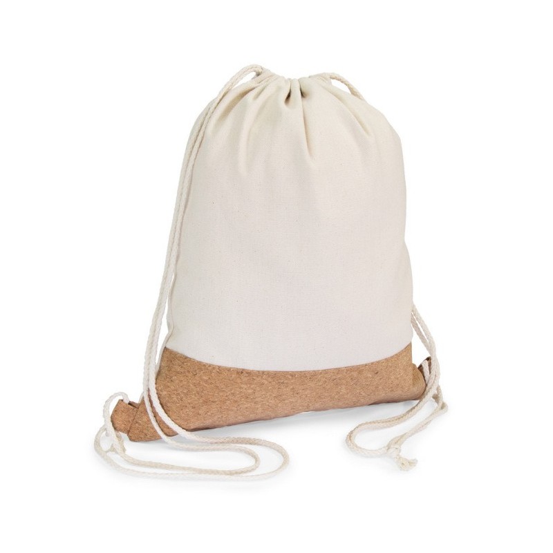 Beutel aus Baumwolle mit Kordel, Korkdetails | Rontay - Beige