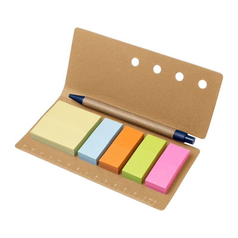 Haftnotizenset, Lineal, Kugelschreiber, Haftnotizen - Braun