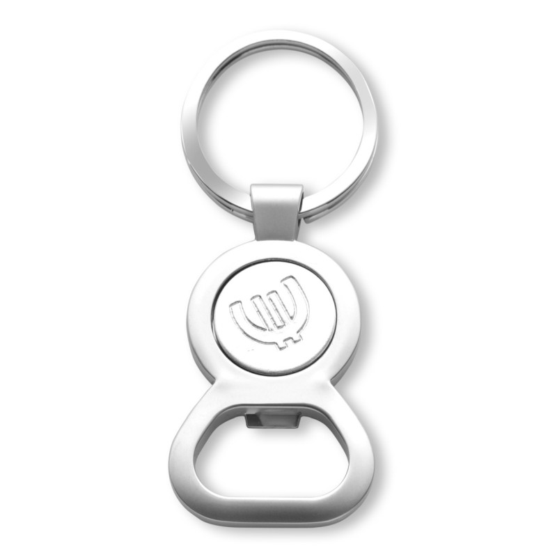 Schlüsselanhänger mit Flaschenöffner, Einkaufsmünze - Silber