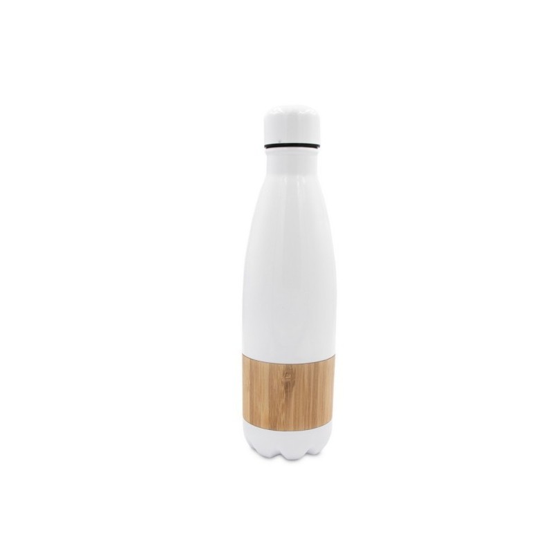 Thermoflasche 500 ml mit Bambuselement - Weiß