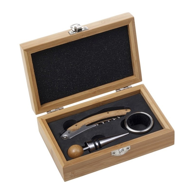 Weinset 3-tlg. in Bambusbox - Braun