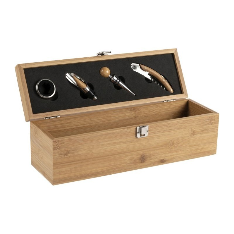 Weinset 4-tlg. in Bambusbox - Braun