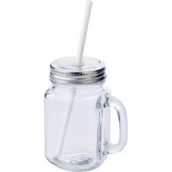 Trinkglas 480 ml mit Strohhalm - Transparent