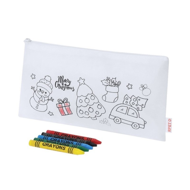 Mäppchen zum Ausmalen, Weihnachtsmuster, Buntstifte - Weiß