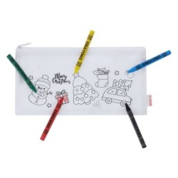 Mäppchen zum Ausmalen, Weihnachtsmuster, Buntstifte - Weiß