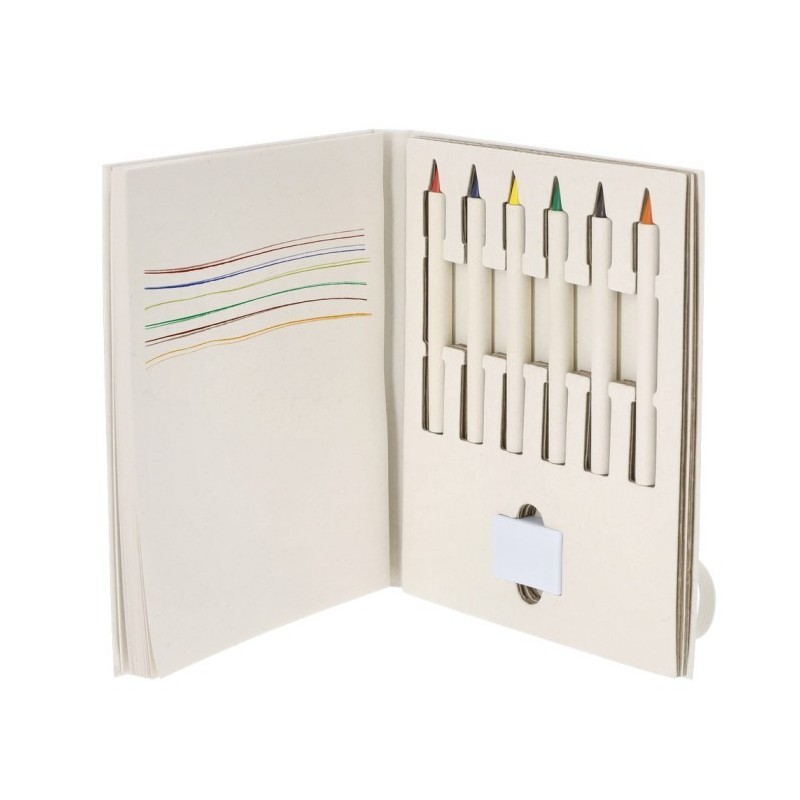 Farbstiftset, Radiergummi, Notizbuch - Weiß