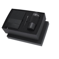 Geschenkset, Thermobecher 470 ml, Notizbuch A5, Kugelschreiber, Geschenkbox - Schwarz