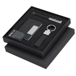 Geschenkset mit Schlüsselanhänger, Kreditkartenhalter, Kugelschreiber, Geschenkbox - Schwarz