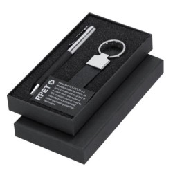 Geschenkset mit Schlüsselanhänger, Kugelschreiber - Schwarz