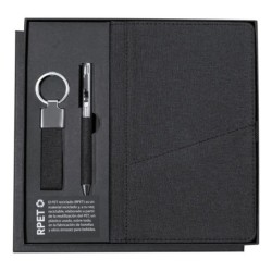 Geschenkset, Schlüsselanhänger, Notizbuch ca. A5, Kugelschreiber, Geschenkbox - Schwarz