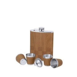 Geschenkset, Flachmann 175 ml, Becher 30 ml, Schachspiel, Geschenkbox aus Holz - Beige