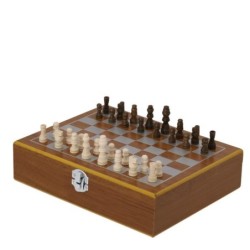 Geschenkset, Flachmann 175 ml, Becher 30 ml, Schachspiel, Geschenkbox aus Holz - Beige