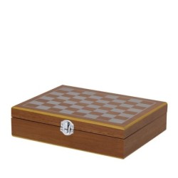 Geschenkset, Flachmann 175 ml, Becher 30 ml, Schachspiel, Geschenkbox aus Holz - Beige