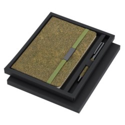 Geschenkset, Notizbuch ca. A5, Kugelschreiber, Geschenkbox - Grün