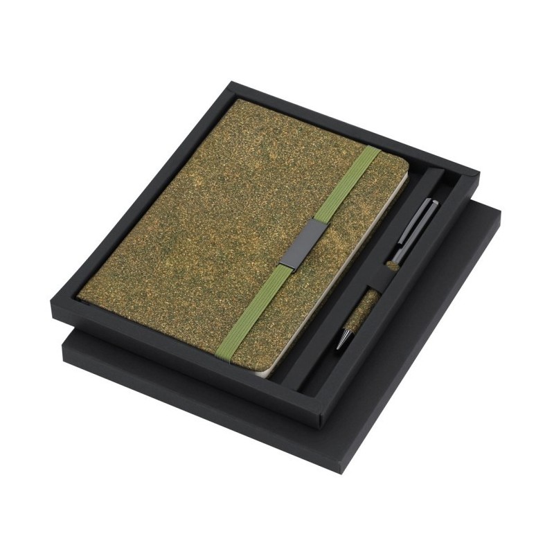 Geschenkset, Notizbuch ca. A5, Kugelschreiber, Geschenkbox - Grün