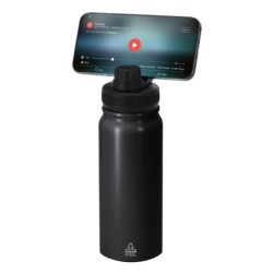 Thermoflasche aus recyceltem Edelstahl, 600 ml, magnetischer Drehständer für das Telefon - Schwarz
