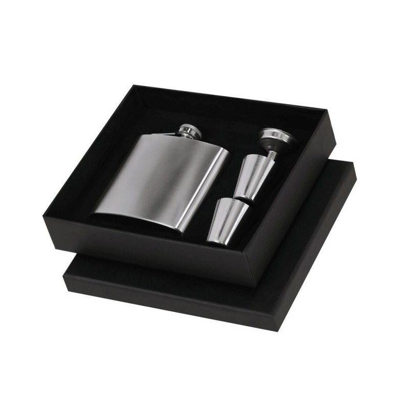 Flachmann aus recyceltem Edelstahl 175 ml, 2 Tassen, Trichter - Silber