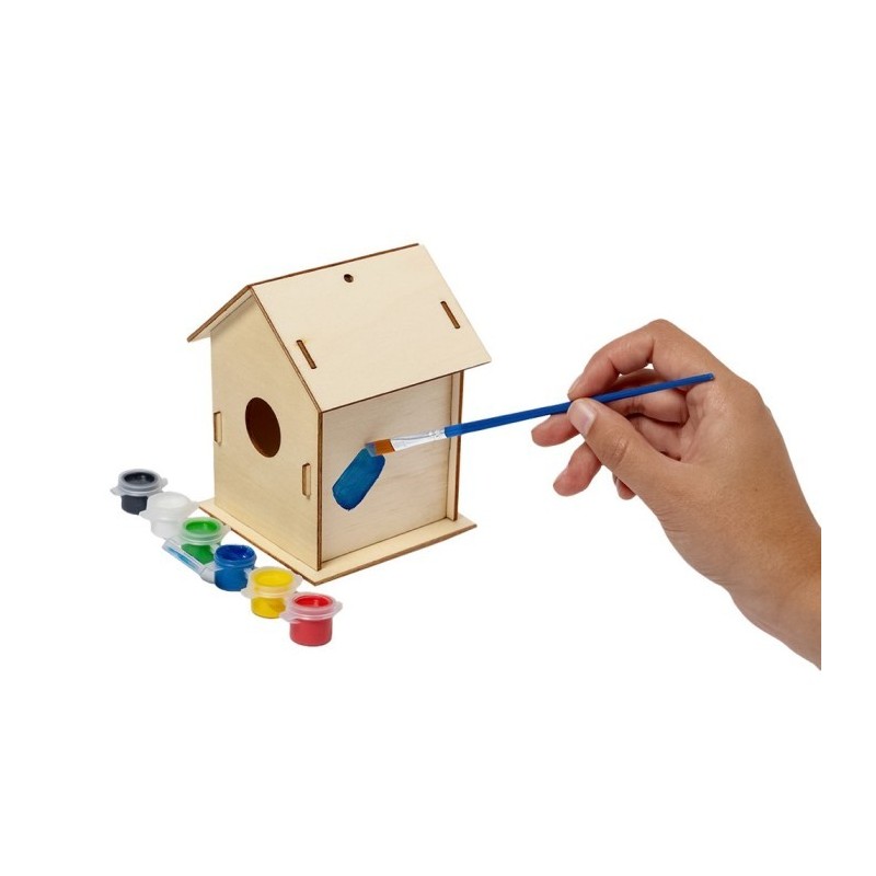 Vogelhaus zum Ausmalen, 6 Farben und Pinsel - Braun