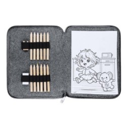 Mal-Set aus RPET-Filz, Buntstifte, Spitzer, Radiergummi - Grau