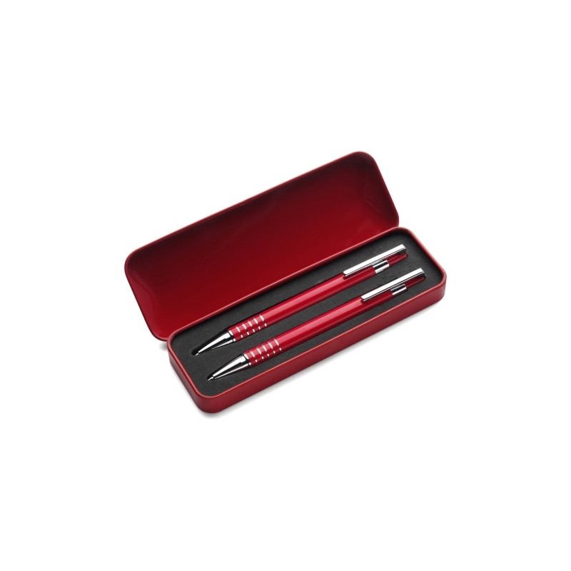Schreibset, Kugelschreiber und Druckbleistift - Rot