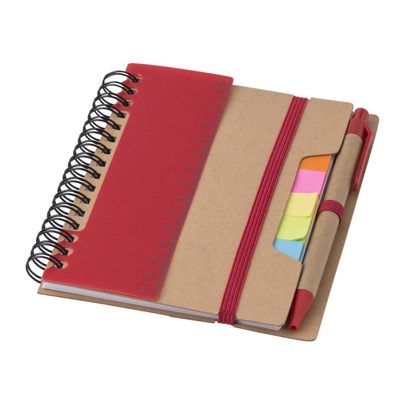 Memohalter, Notizbuch, Haftnotizen, Kugelschreiber - Rot