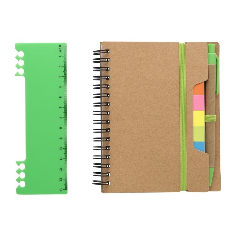 Memohalter, Notizbuch, Haftnotizen, Kugelschreiber - Hellgrün