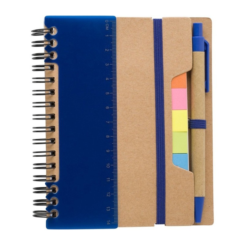 Memohalter, Notizbuch, Haftnotizen, Kugelschreiber - Blau