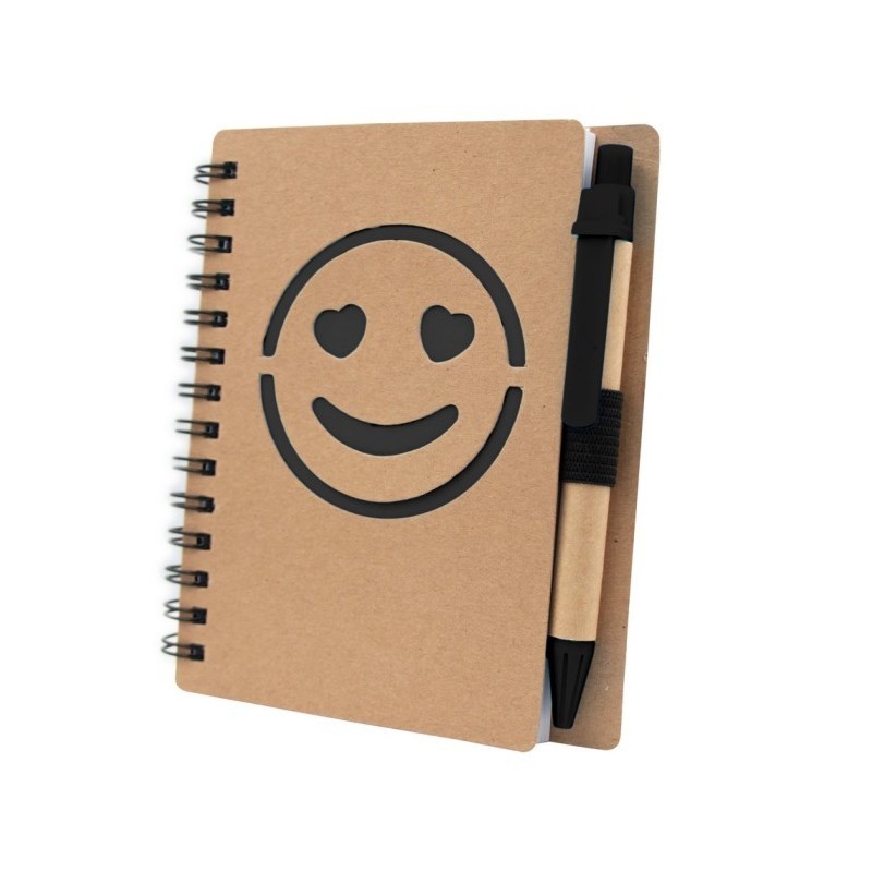 Notizbuch ca. A6 "lächelndes Gesicht" mit Kugelschreiber - Schwarz