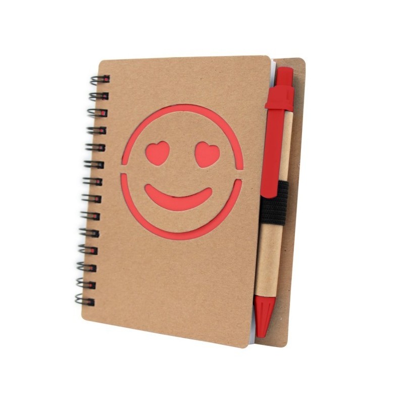Notizbuch ca. A6 "lächelndes Gesicht" mit Kugelschreiber - Rot