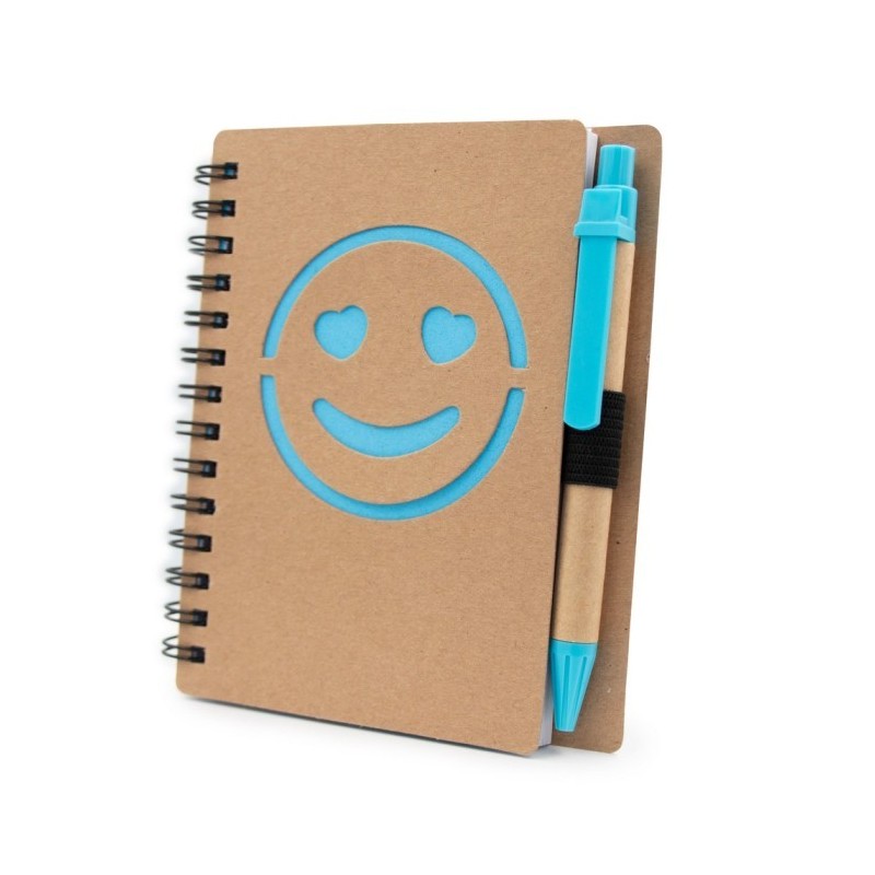 Notizbuch ca. A6 "lächelndes Gesicht" mit Kugelschreiber - Blau