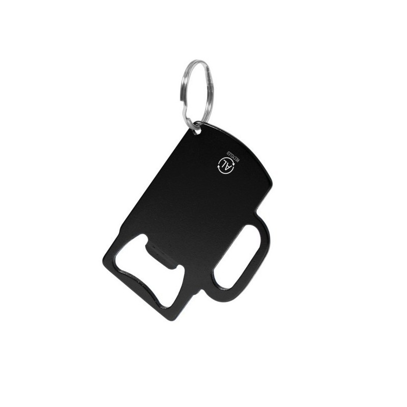 Schlüsselanhänger aus recyceltem Aluminium, Flaschenöffner - Schwarz